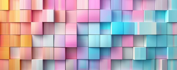 Abstract bright geometric pastel colors colored 3d gloss texture wall with squares and rectangles background banner illustration panorama long, textured wallpaper, Generative AI