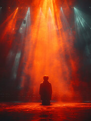 a spotlight on the stage shines on a person