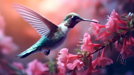 Fotobehang hummingbird feeding on a flower © Abbas Samar shad