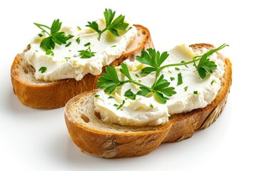 Cream cheese and parsley on white bread