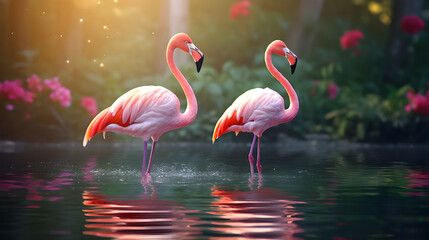 pink flamingo in the water