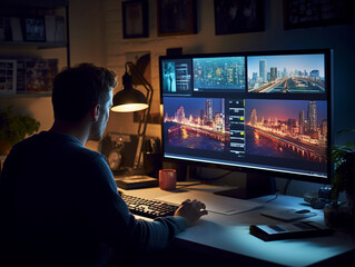 A man working on his desktop - ai generative