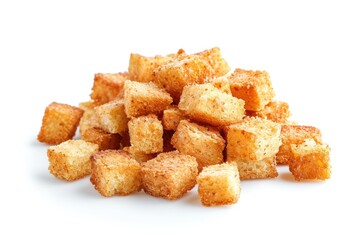Crunchy bread cubes in a dish Kitchen backdrop