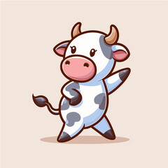 cartoon character mascot a cute little cow dancing