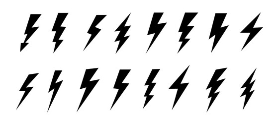 Set lightning bolt.  Thunderbolt pictogram. Thundershock zigzag arrow . Vector - obrazy, fototapety, plakaty