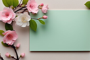 Blank White Card with Pink Blossoms