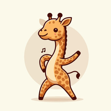 cute little dancing giraffe cartoon character mascot