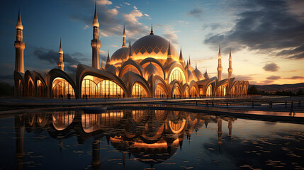 Amazing architectural design of Muslim mosque in Ramadan - obrazy, fototapety, plakaty