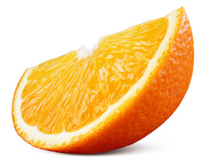 Orange slice isolated. Cut orange on white background. Orange fruit piece with clipping path. Full depth of field. - 724664205