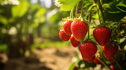 Beautiful Strawberry Growing on a bush - obrazy, fototapety, plakaty
