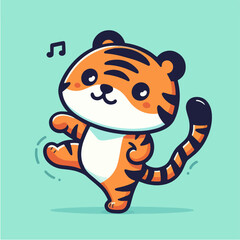 cute dancing little tiger cartoon character mascot