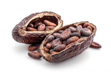 Dried cocoa beans isolated on white background