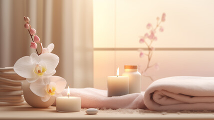 Obraz na płótnie Canvas spa composition relaxation concept of spa procedures salon in light pastel colors