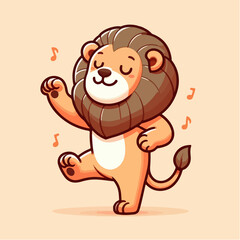 cute dancing lion cartoon character mascot