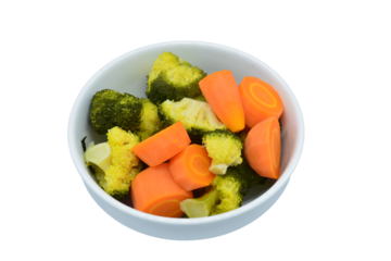 bowl of boiled vegetables isolate on transparent background. element for design, sideview