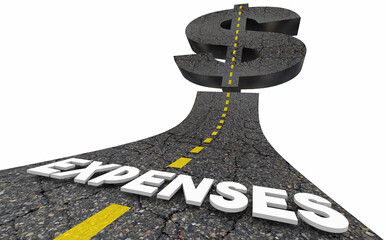 Expenses Road to Rising Costs Inflation Going Up Higher Spending Budget Money Finances 3d Illustration - obrazy, fototapety, plakaty