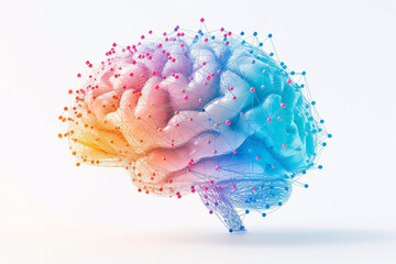 Colorful brain with splash effects profile view on white background