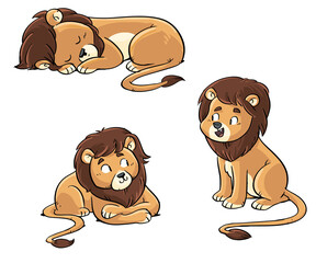 Set of funny lion drawings - 724667262