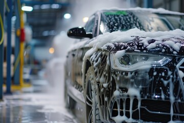 Foamy car being washed