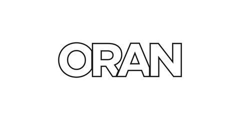 Oran in the Algeria emblem. The design features a geometric style, vector illustration with bold typography in a modern font. The graphic slogan lettering.