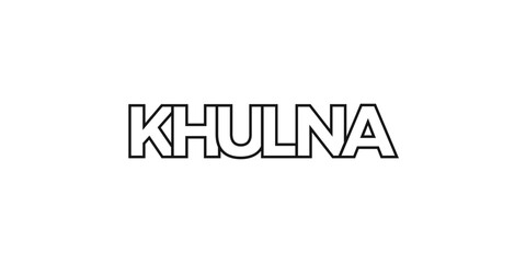 Khulna in the Bangladesh emblem. The design features a geometric style, vector illustration with bold typography in a modern font. The graphic slogan lettering.