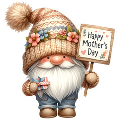 Cute Watercolor Gnome Mother's Day Clipart Illustration