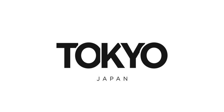 Tokyo in the Japan emblem. The design features a geometric style, vector illustration with bold typography in a modern font. The graphic slogan lettering.