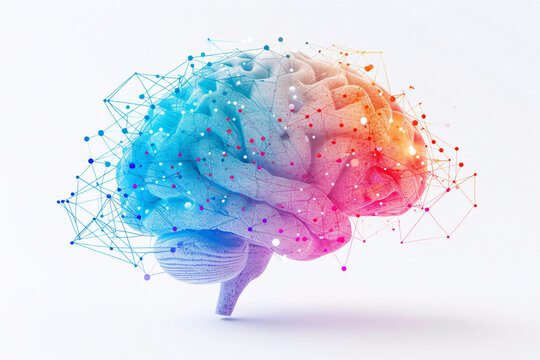 Colorful brain with blue and red network connections