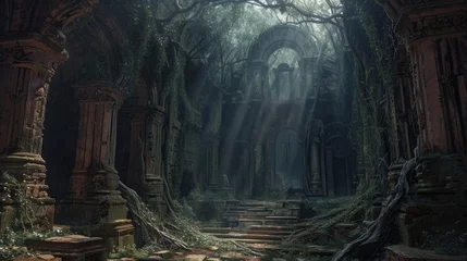 Photo sur Plexiglas Vieil immeuble Mysterious ruins of an ancient temple in the jungle