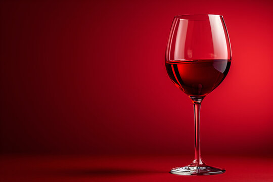 Red wine glass on red background with reflection