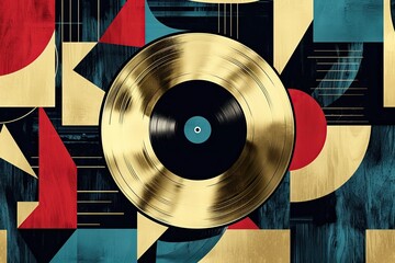 Gold record with geometric backdrop