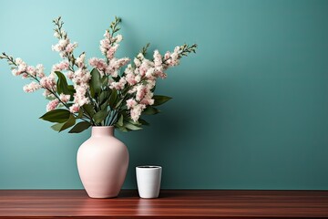 Serene Blossoms in Vase - Moment of Tranquility on Wooden Surface
