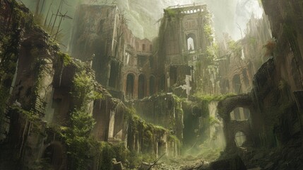 Ruins of an ancient abandoned church in the forest