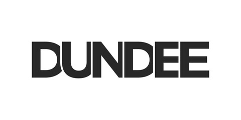 Dundee city in the United Kingdom design features a geometric style illustration with bold typography in a modern font on white background.