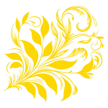 recommend clip art: hand draw of beautiful floral ornament gold leaves. Contour Flower leaf. Floral Design Element vector