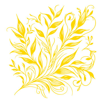 recommend clip art: hand draw of beautiful floral ornament gold leaves. Contour Flower leaf. Floral Design Element vector