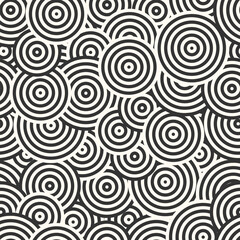 Pattern with circles. Seamless geometric vector background. Abstract repeating graphics for wallpapers, posters, covers.  Stylish monochrome black and white geometric texture. Bold striped circles.