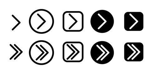 Forward Movement Arrow vector icon set. Next Direction Indicator vector symbol for UI design.