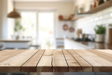 Marble kitchen island on blurred interior backdrop