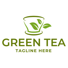 Natural green tea cup for logo design concept editable.