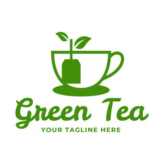 Natural green tea cup for logo design concept editable.