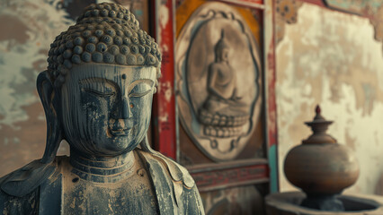 Silent Serenity: An Old Buddha Statue in a Shabby Temple