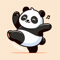 cute dancing fat panda cartoon character mascot