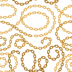 Vector golden chains jewelry seamless pattern on a white background