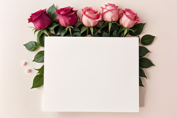 blank letter postcard mockup on rose flowers light background