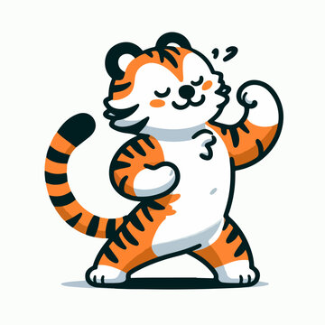 happy cute strong tiger cartoon character mascot