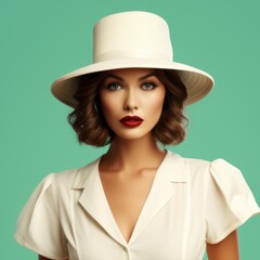 Fashionable Retro Typist with a Hat - obrazy, fototapety, plakaty