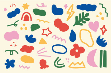 カラフルな抽象的な色々な形　背景　素材　あしらい　デコレーション