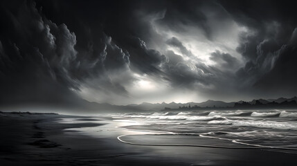 Paysage d'orage  en bord de mer - obrazy, fototapety, plakaty