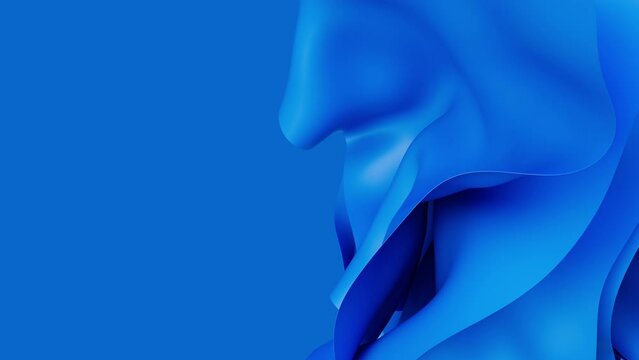 Abstract wavy blue tender fabric motion in wind. Satin cloth soft crumple animation. 3d render animation